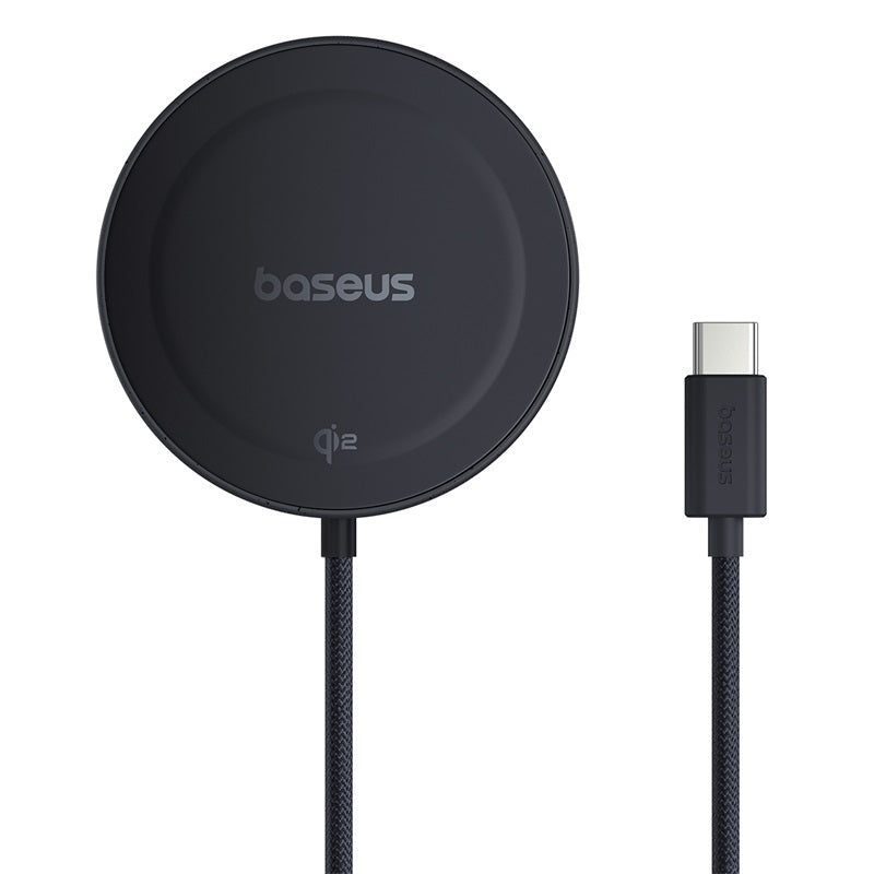 Baseus Simple Mini4 Magnetic Wireless Charging Stand Qi2 15W Universal Black on white background