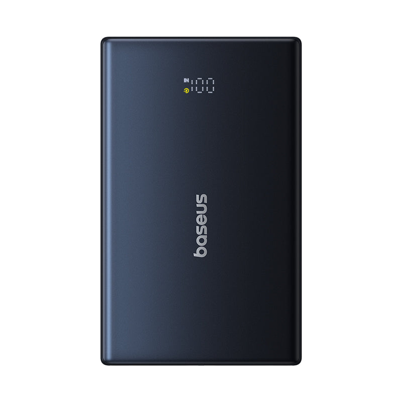 Black power bank with Baseus branding on a white background