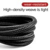 Coiled black rope with 'wear-resistant' and 'High-density weave is tight' text on a white background