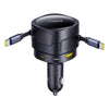 Black car charger with multiple ports on a white background