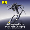 Baseus car charger with multiple ports on a gradient background