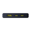 Black USB hub with multiple ports on a white background