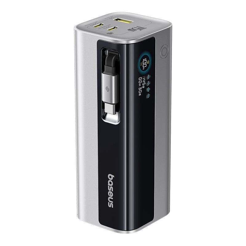 Black and silver electronic device with 'baseso' branding on a white background