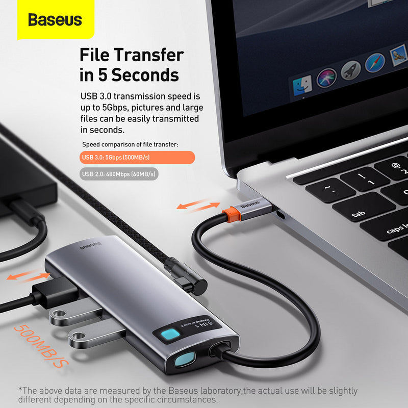 Baseus Metal Gleam Series 6 in 1 Multifunctional HDMI and RJ45 Type C Hub Silver 6