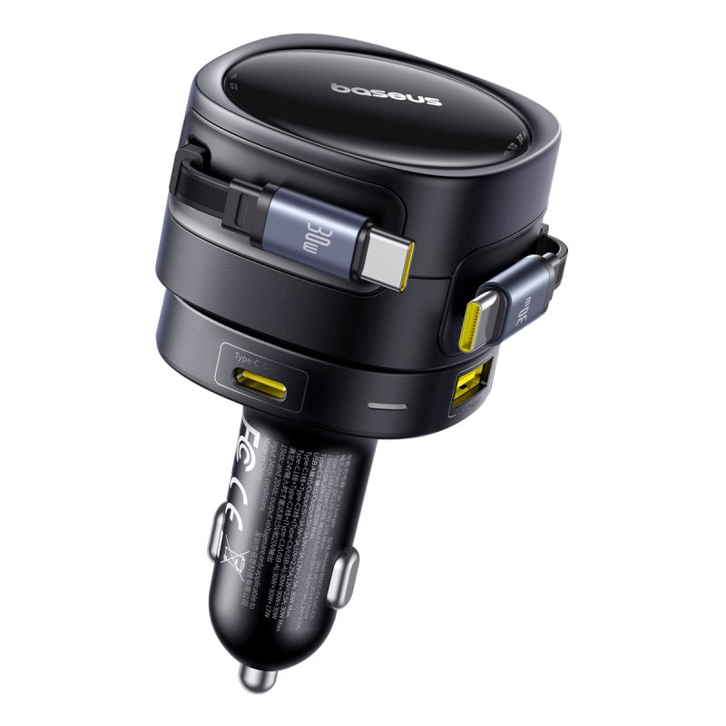 Baseus car charger with multiple ports on a white background